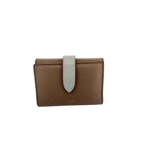 Celine Medium Strapped Bi-Fold Wallet in Grained Calfskin – Taupe & Light Grey - Picture 1 of 6
